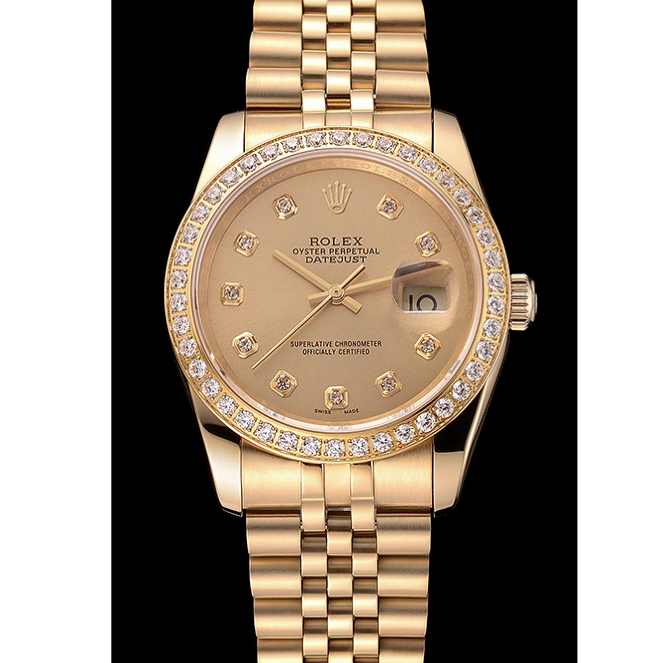 Aaa replica watch Datejust Dial 1454098 Gold Rolex Bezel Diamond Jubilee Swiss Champagne Bracelet 0711